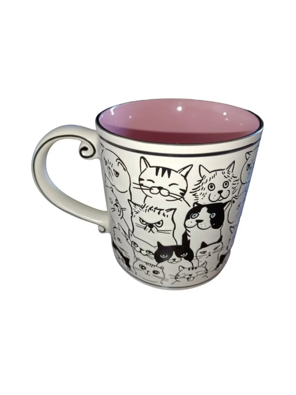 Need Coffee Meow Cat-Themed Ceramic Mug With Pink Interior - Adorable Black & Wh